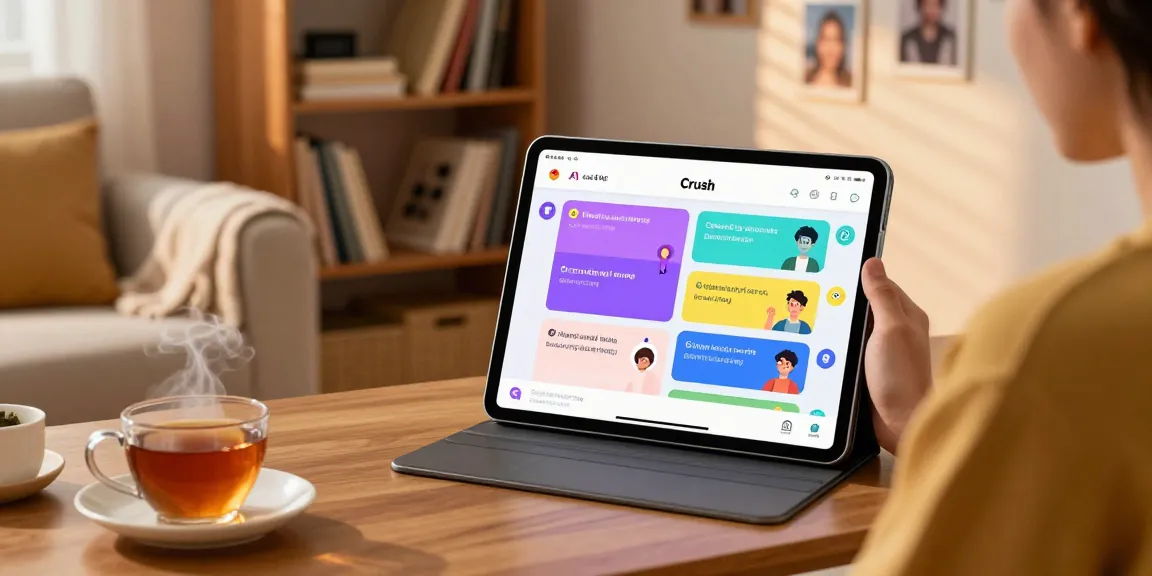 Engaging user interaction with Crush on AI platform showcasing colorful chat interface in cozy home.